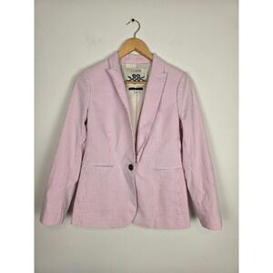 J Crew Parke Blazer Seersucker Striped Pink White Cotton Blend Womens‎ Size 4